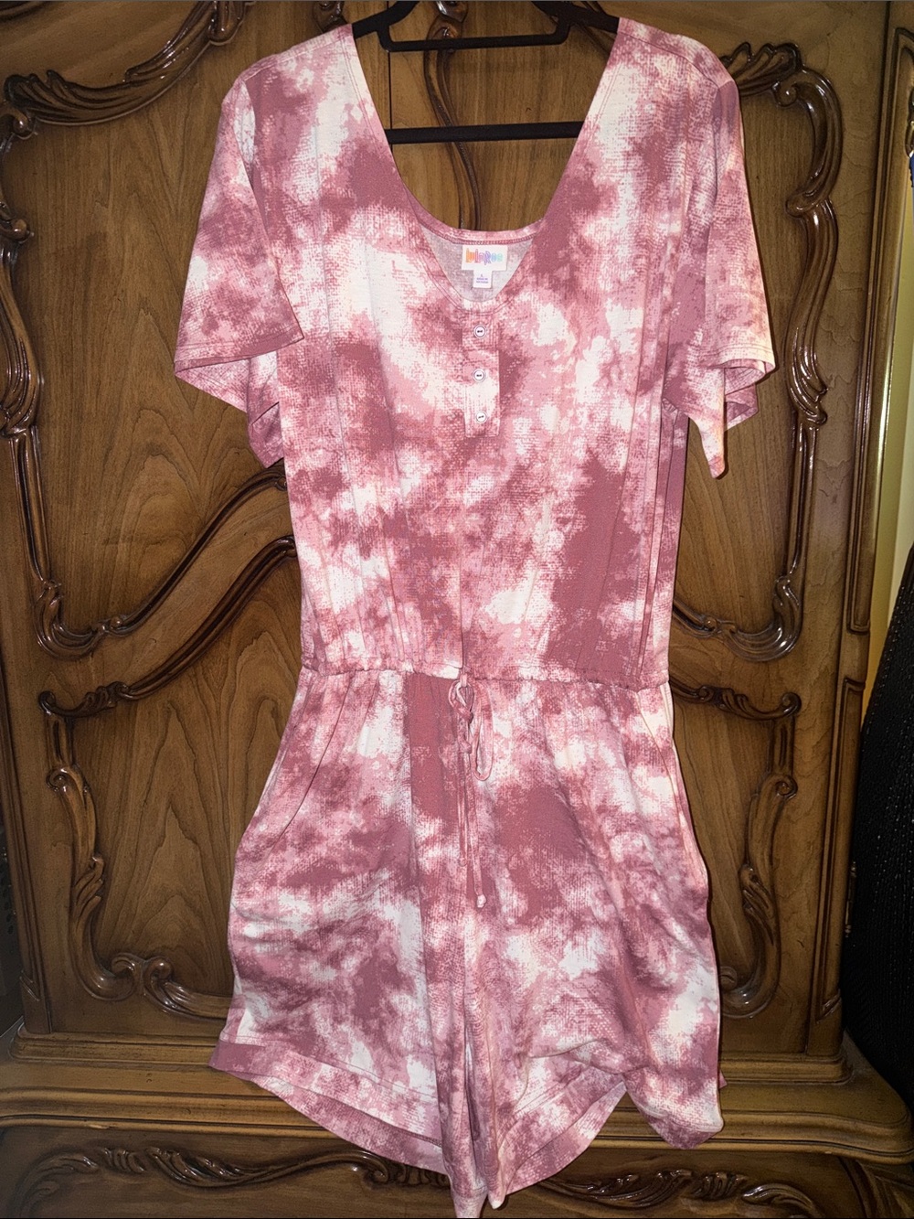 LuLaRoe Pink Tie-Dye Romper with Scoop Neck